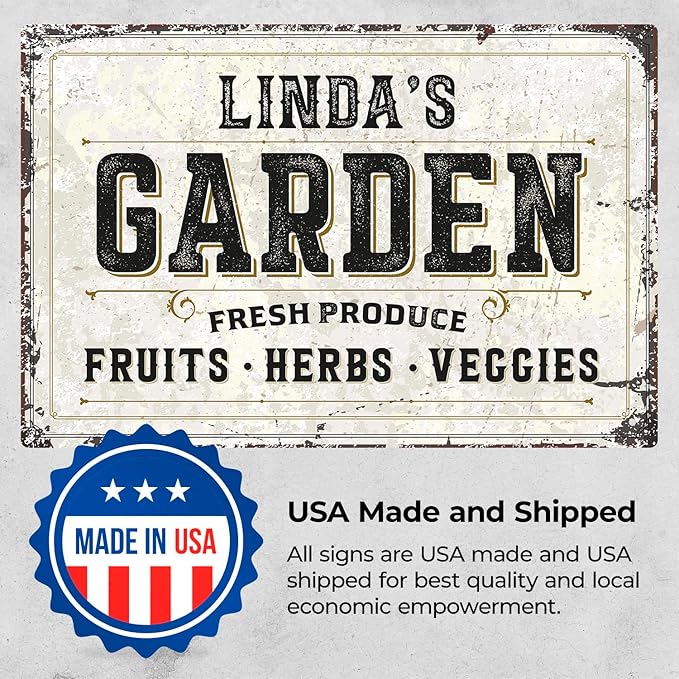 Custom Garden Fresh Produce Sign, Personalized Rustic Name for Backyard, Farm and Décor Sign, 12x18 Inches, Rust Free .063 Aluminum, Fade Resistant, Made in USA by Sigo Signs
