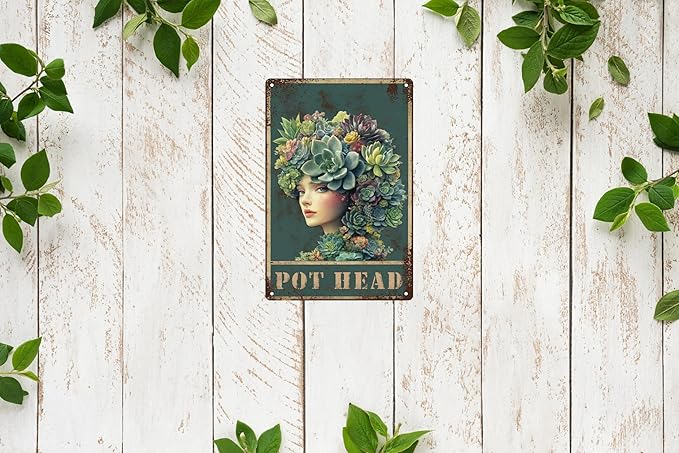 Retro Funny Pot Head Garden Fence Wall Decor Metal Tin Signs Garage Man Cave Gift Retro Bar Art Bathroom Decor 12x8 in