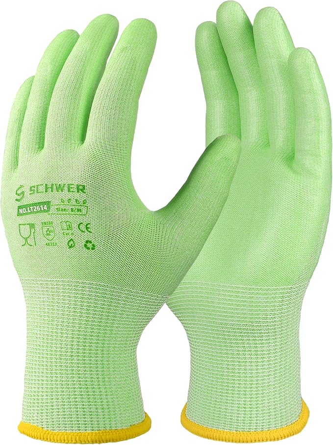 Schwer 6 Pairs Gardening Gloves, Water-based PU Coating, Ultimate Environmental Safety, Comfortable and Breathable Garden Gloves for Men and Women, Working Gloves for DIY, Outdoor Activities, L