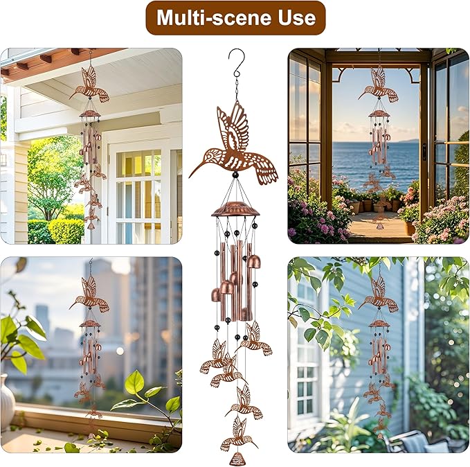 Outdoor Wind Chimes Hummingbird Sasquatch Gifts Metal Windchimes for Men/Women/Memorial Gift Metal WindChimes for Outside/Indoors, Home, Lawn, Porch, Patio, Garden Decor