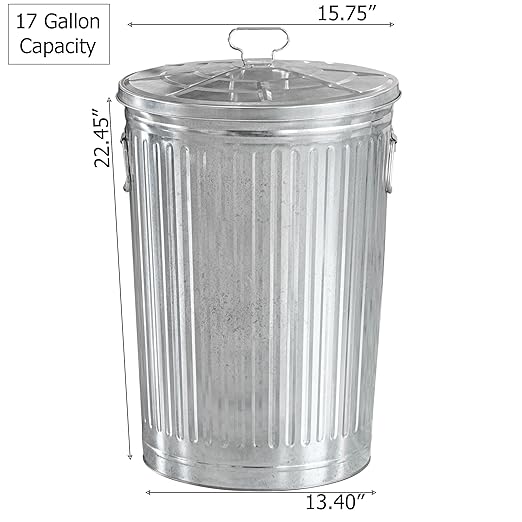 Gardenised Round Galvanized Steel 17 Gallon Trash Can with Lid and Handles Durable Metal Storage Bucket for Backyard Lawn Garden and Yard Use Weather-Resistant Garbage Can for Indoor and Outdoor