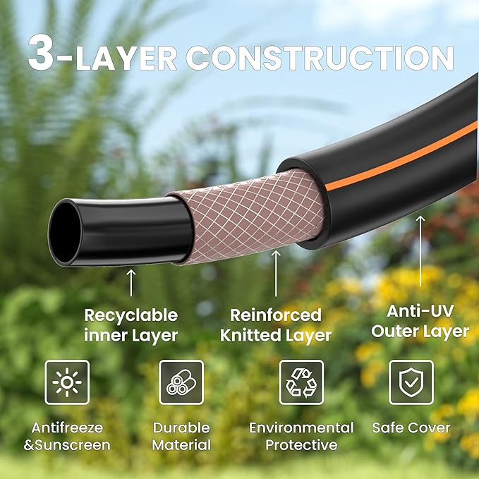 Giraffe Tools Garden Hose 2ft x 5/8", 24INCH Short Water Hose Heavy Duty, Lightweight, Flexible Hybrid Hose with Swivel Handle, Male to Female Fittings