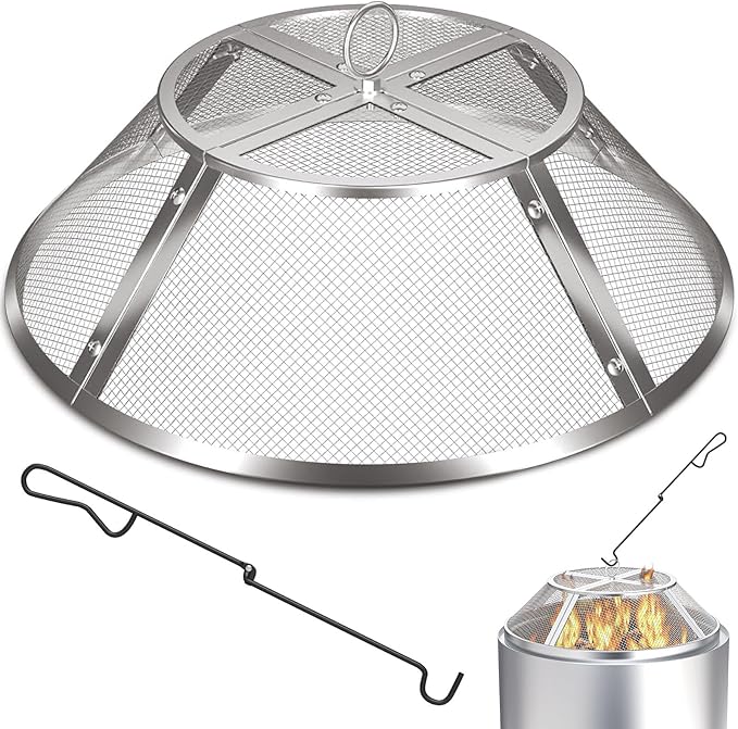 Fire Pit Spark Screen for Solo Stove Bonfire Accessories, 19.5 Inch Bonfire Shield for Solo Stove Accessories, 304 Stainless Steel Detachable Mesh Fire Pit Spark Protector with Grill Function