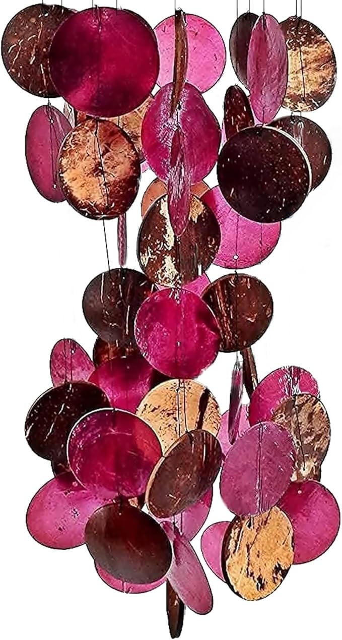 Bellaa Wind Chimes for Outside Capiz Sea Glass Shells 27 inch Outdoor Windchimes Home Garden Patio Yard Lawn Unique Gifts Mom Grandma (Y Pink Round)