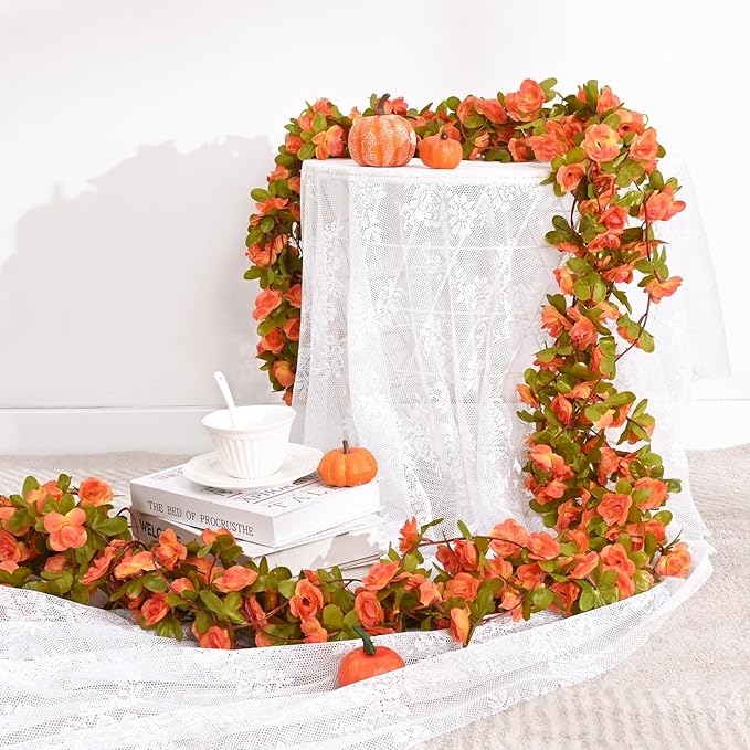 BLEUM CADE 2Pcs 16.4Ft Flowers Garland Artificial Rose Vines for Bedroom, Cute Fake Hanging Flower Vines Floral Garland Decorations for Wedding Party Wall Room Decor Aesthetic