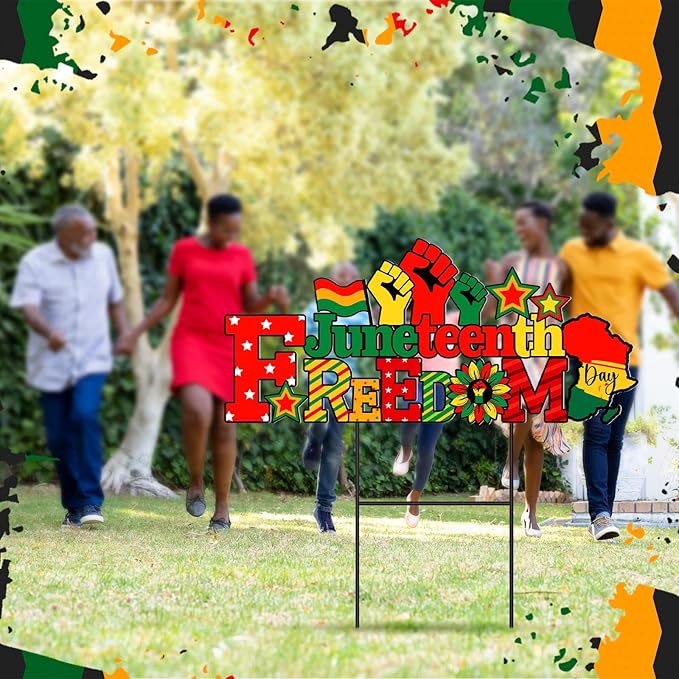 Amyhill Juneteenth Outdoor Decor Garden Stakes Happy Juneteenth June 19th Freedom Day Welcome Yard Signs Decor African American Independence Day Sign for Outside Lawn Yard Party Decorations Supplies