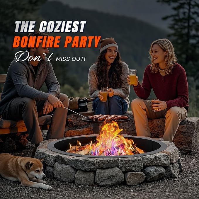 INNOSTAGE 36 Inch Fire Pit Ring (40 Inch Outer), Heavy Duty Steel Fire Ring for Outside, Large Round Fire Pit Insert, DIY Camping Fire Ring, Above or In-Ground, Black Carbon for Backyard Patio Bonfire