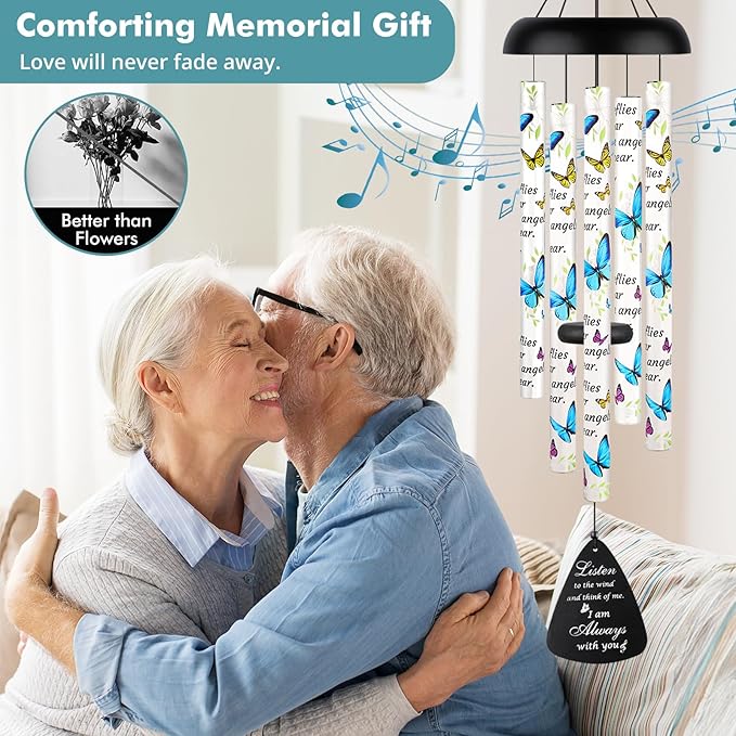 Memorial Wind Chimes Sympathy Gift - Windchimes in Loving Memory of Loved One, Bereavement Gifts for Loss of Mom/Dad, Condolences Grief Remembrance Funeral Grieving, Butterfly