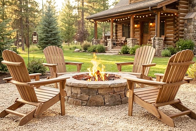 Wooden Folding Adirondack Chair Set of 2, Half Pre-Assembled Wood Lounge Chair for Outdoor Patio Garden Lawn Backyard Deck Pool Beach Firepit Light Brown