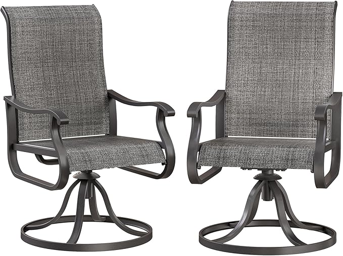 Patio Swivel Chairs Set of 2, Outdoor Dining Chairs with High Back, All-Weather Swivel Rocker Chair for Lawn, Porch or Garden (Dark Grey)