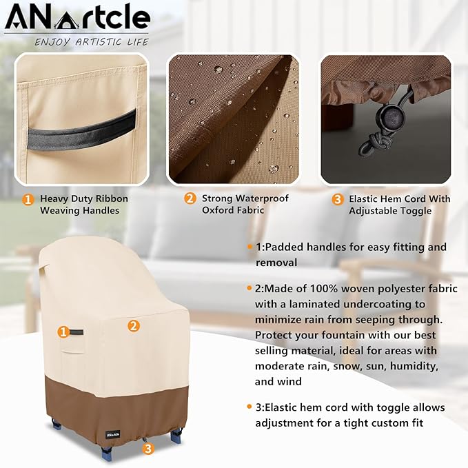 Patio Tall Adirondack Chair Cover(30W x 34D x 45H inches),600D Waterproof Heavy Duty Outdoor Chair Covers,Adirondack Chair Covers,Adirondack Chair Cover for Patio Furniture,Beige&Brown