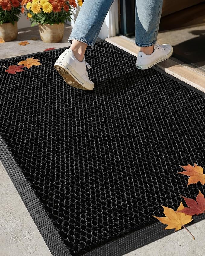 Color&Geometry High Stretch Elastic Silk Doormat, Large Front Door Mat Outside Entrance, Outdoor Door Mat for Patio,Quick-Dry & Heavy-Duty, Non-Slip Rubber Large Doormat, 24"x36" Black