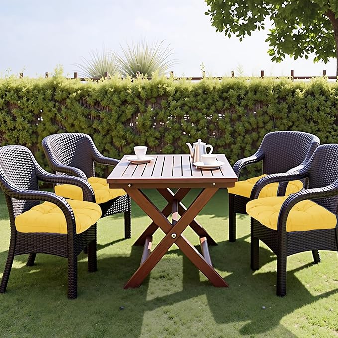 MTMR Outdoor Chair Cushions Set of 2, 19x19 Waterproof Wicker Seat Cushions for Patio Furniture, Tufted Outdoor Replacement Furniture Pad for Porch Lawn Wicker Desk Dining Rocking Chair, Yellow