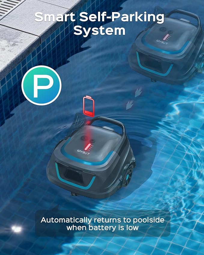 (2026 Upgraded) WYBOT A1 Cordless Robotic Pool Cleaner, Automatic Pool Vacuum for Above Ground with 120 Mins, Double Filters, LED Indicator, Charge in 2.5H, 4 Cleaning Modes (Deep Grey)