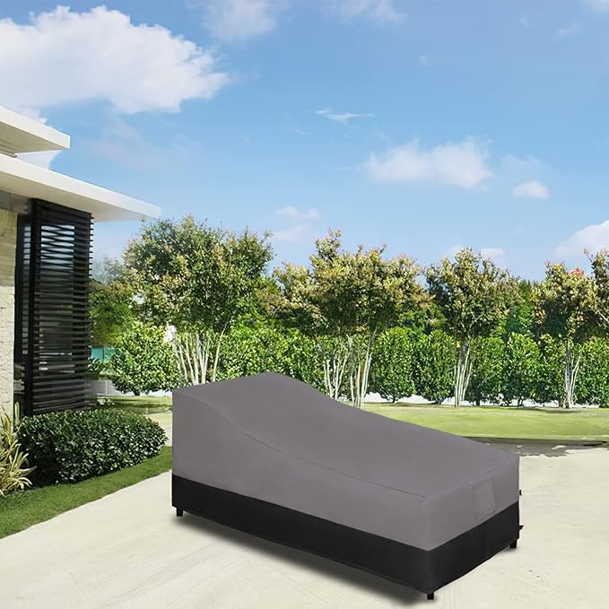 Easy-Going Waterproof Outdoor Chaise Lounge Cover, Heavy Duty Patio Lounge Chair Cover, Windproof Outdoor Furniture Cover with Air Vent 2 Pack-78Wx35.5Dx33H inch, Gray/Black