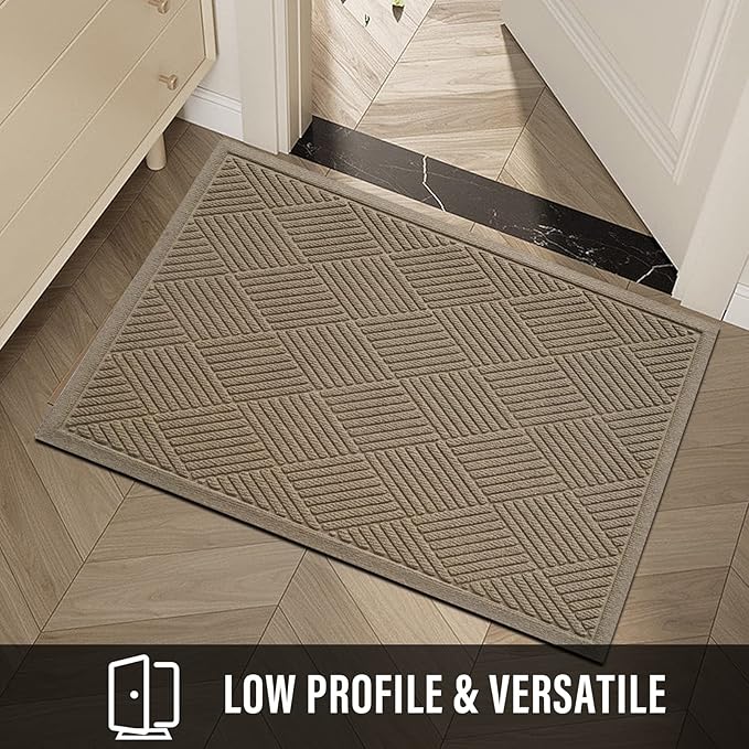 Sturdy Front Door Mat, Absorbent Muddy Dirt Resist Welcome Door Mats Outdoor Indoor, Stain and Fade Resistant, Non-Slip Rubber Backing Low Profile Doormat for Entryway, 47×32, Beige