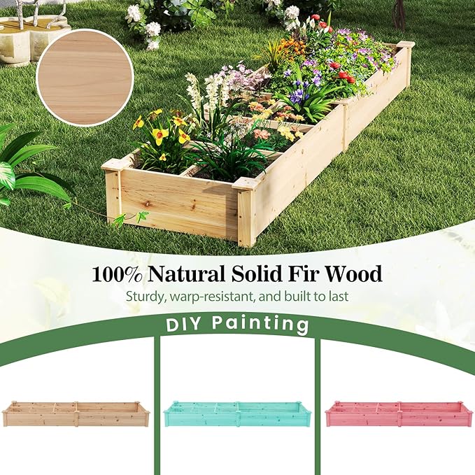 Giantex Wooden Raised Garden Bed with 2 Planter Boxes & Dividers, 90"x25"x10" Raised Bed for Flowers Vegetables Fruits Herbs Gardening Planting, Outdoor Garden Box for Patio Backyard Lawn (1)