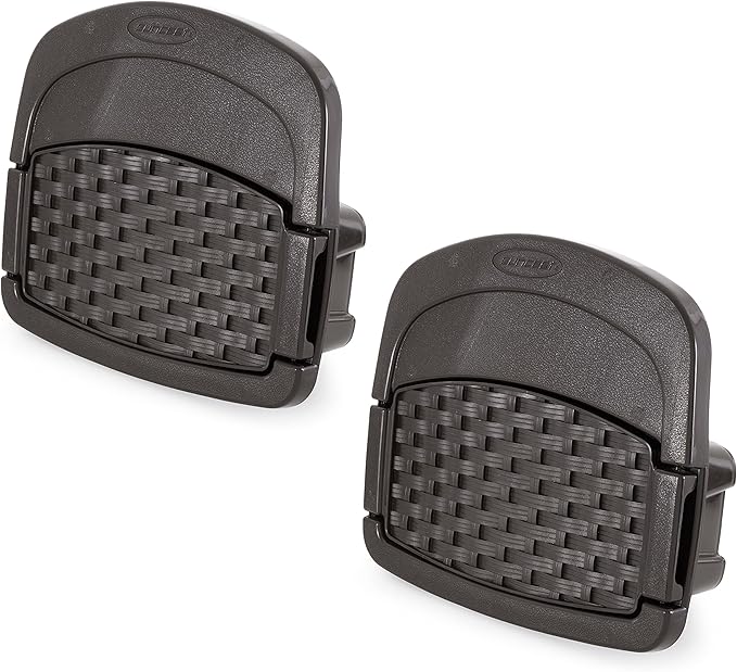 Suncast 2 Pack Hangout 150 Foot Resin Wicker Mounted Garden Storage Hose Rack, Brown