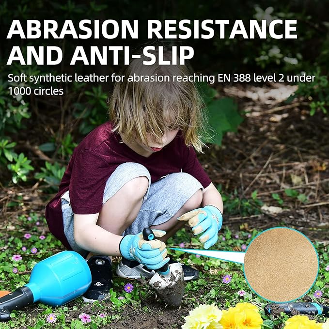 Vgo... 1-Pair Age 3-4 Kids Gardening Gloves,Children Yard Work Gloves,Soft Safety Outdoor Playing Gloves (Size XS,Blue Rabbit, KID-SL7362)