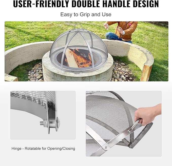 VEVOR Firepit Spark Screen Lid, 36" Diameter, Outdoor Firepit Ring Cover Round Accessories, Fire Pit Metal Cover, Easy-Opening Stainless Steel Fire Ring Covers for Outdoor Patio Fire Pits Backyard