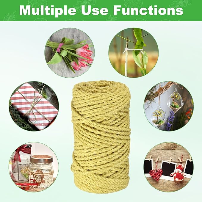 1-Pack Natural Jute Twine String, 4.5mm x 164ft/50m Long Garden Twine String for Crafts/Gift Wrapping/Gardening Plants, Durable Plant Ties Thick Rope [Yellow]