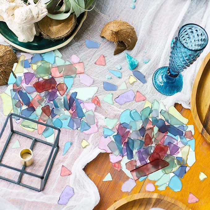 Jetec Sea Glass for Crafts Pieces Decor 11 oz Flat Frosted Sea Glass Vase Filler Crushed for Beach Wedding Party Decor Home Aquarium DIY Craft Supplies(Multicolor)