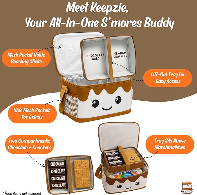 THE S'MORES COMPANY - S’mores Caddy with Tray Organizer, Smores Snackle Box Kit for S’mores Supplies, Camping Accessories