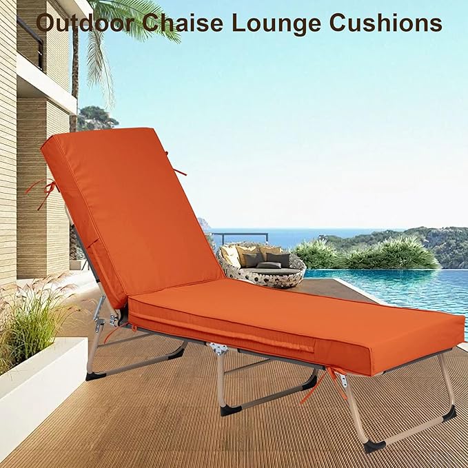 Outdoor Chaise Lounge Cushion, 4 Inch Thick Waterproof Fade Resistant Patio Furniture Lounger Chair Cushion Pad for Pool (1, Orange, 72'' L x 21'' W x 4" T)