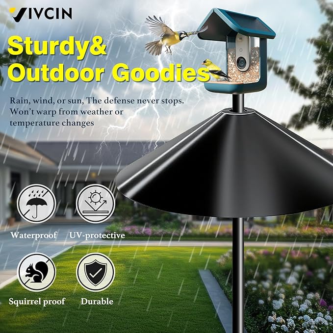 Large 19 Inch Squirrel Baffle for Bird Feeder Pole, Heavy-Duty 30% Thicker Chew-Proof Design, Black Pole Mount Raccoon Guard, Easy Install Weatherproof Protector for Outdoor Bird Feeders