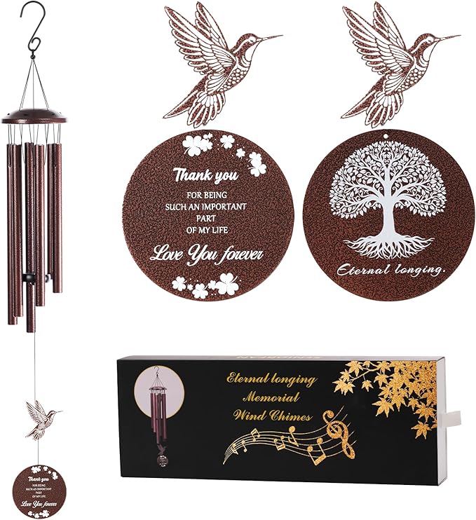 Hummingbird wind chime,37 inches, suitable for garden, patio and courtyard decoration, as a gift for bereaved, consoling, mourning and commemoration, given to loved ones who have lost their loved ones