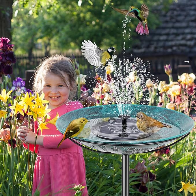 Metal Bird Bath for Outside, Vintage Freestanding Birdbaths & Birdfeeder, Bird Baths Feeder Bowl for Outdoors Garden Patio Yard Lawn Decor (Retro Blue)