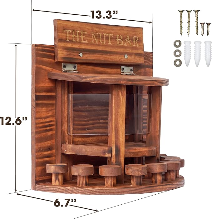 MIXUMON Crescent Squirrel Feeder Table, Wooden Squirrel Picnic Table Feeder, Outside Squirrel Feeders Corn Cob, with Solid Structure, Stable Squirrels Stool Bar, 12.6 x 13.3 x 6.7 Inches