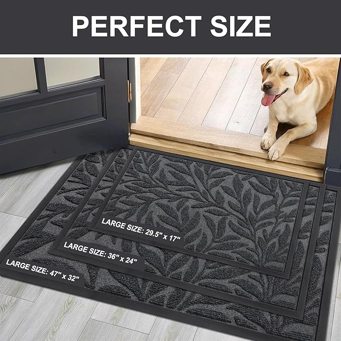 Smiry Front Door Mat Indoor Outdoor Entrance, Heavy Duty Natural Rubber, Trap Dirt and Moisture, Non-Slip Doormats, Low Profile, Easy Clean Patio Porch Entryway Mat, 59x23, Grey