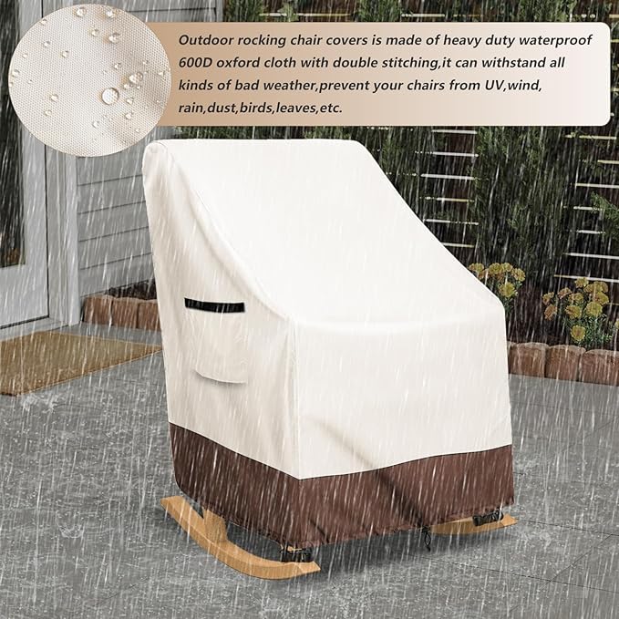 Rocking Chair Cover 600D Heavy Duty Waterproof - Patio Furniture Covers for Outdoor Rocking Chairs - All Weather Protection 27x34x45 Inches Beige