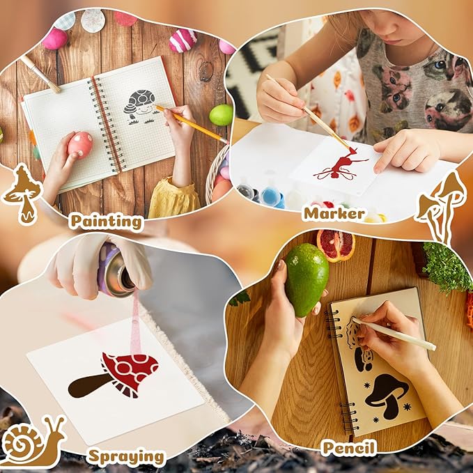 Fainne 100 Pcs 2 Inch Stencils Small Stencils for Painting on Wood Reusable Painting Templates Crafts for DIY Scrapbook, Wood, Wall, Fabric, Rock, Chalkboard, Sign(Mushroom)