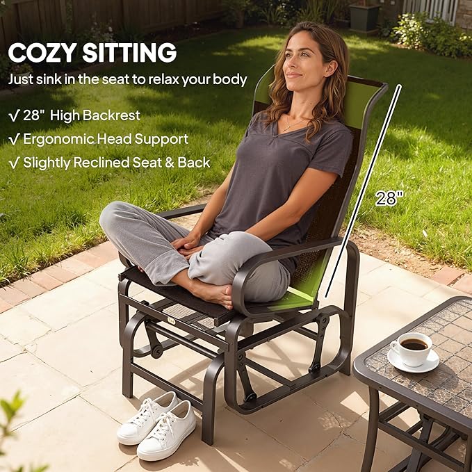 Outsunny Outdoor Glider Chair Set of 2, Gliders for Outside Patio with Smooth Gliding Mechanism and Lightweight Construction for Backyard, Brown