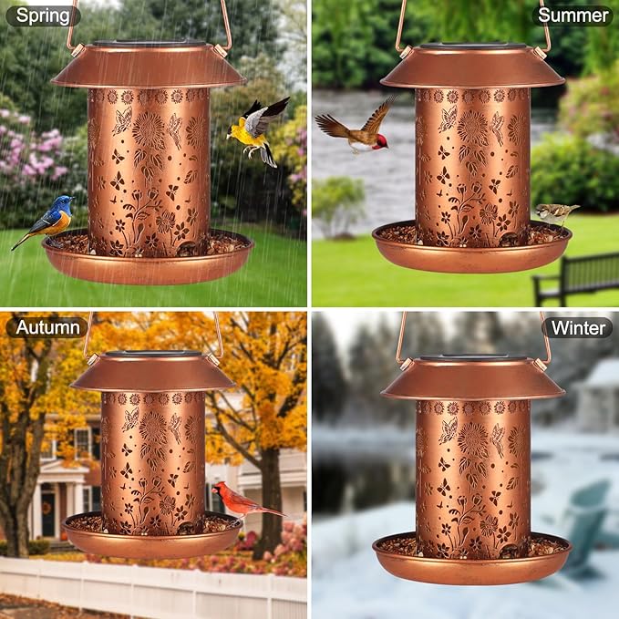 Sunflower Solar Bird Feeder for Outdoors Hanging Solar Lanterns Waterproof Metal Wild Bird Feeders Garden Outside Yard Decor Christmas Birthday Gifts for Women Mom (Butterfly