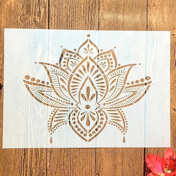 TIAMECH A4 Reusable Sacred Lotus Flower Stencil for Painting - Lotus Layering Template, DIY Wall Art, Wood Furniture, Scrapbook & Crafts (8.3x11.7inch)
