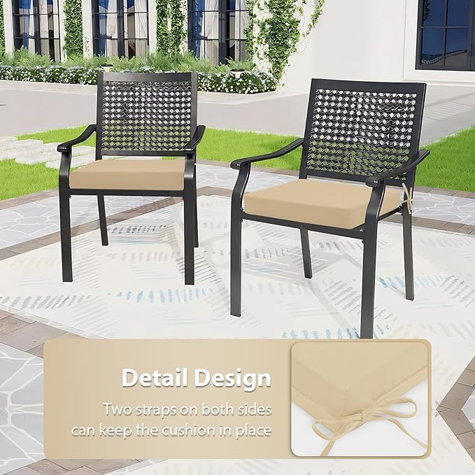 Outdoor Chair Cushions Set of 6, 18.5 x 16 Inch Patio Chair Cushions for Outdoor Furniture, Water Resistant, Non-Slip Ties (Beige)