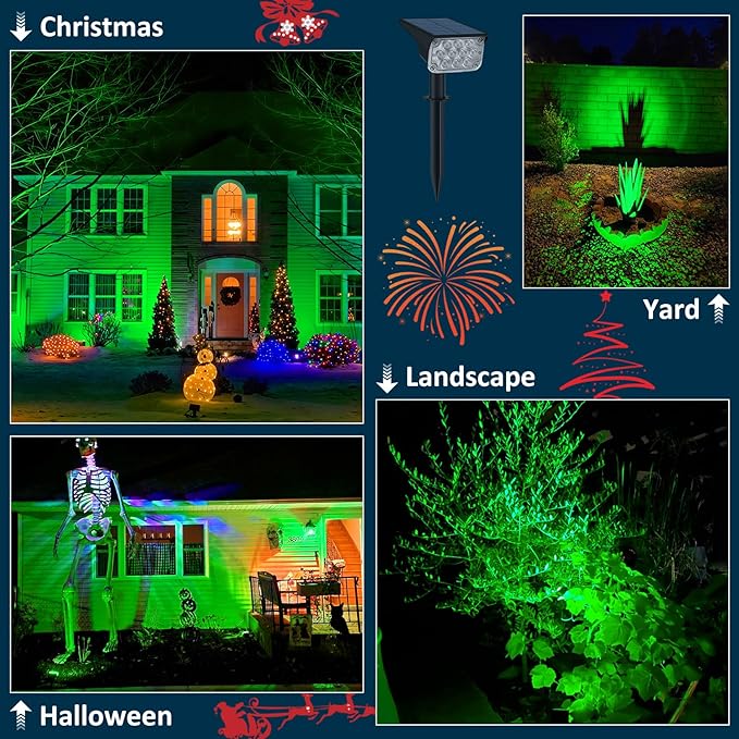 T-SUNUS Green Solar Spot Lights Outdoor Christmas Waterproof IP65 Landscape Spotlights 2 Modes Dusk to Dawn for Tree Pond Patio Garage St. Patrick's Day Statue Graveyard Garden Flag Halloween 4 Pack