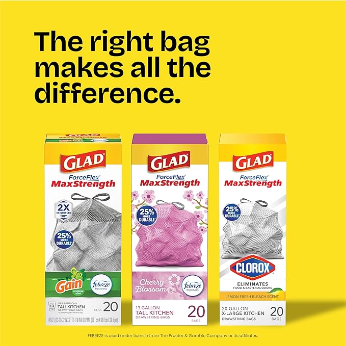Glad Small Trash Bags 4 Gallon, Lemon Fresh Bleach Garbage Bags, Odor Resistant with Drawstring, 80 Count