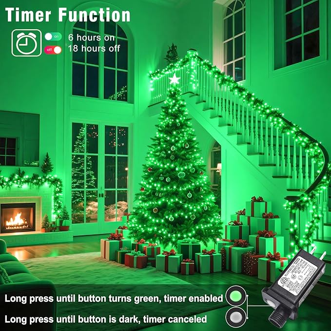 262FT 800 LED Outdoor String Lights, Connectable St Patricks Day Lights Waterproof with 8 Modes, Plug in Clear Wire Twinkle Lights for Indoor Bedroom House Wedding Party Decorations, Green