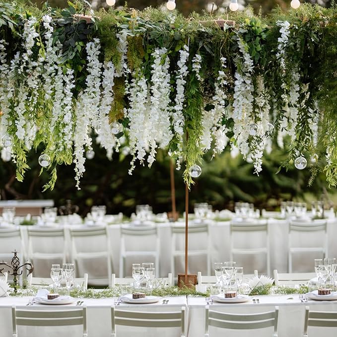 Wisteria Hanging Flowers,Fake Hanging Flowers,Wisteria artificiales Garland for Home Wedding Arch Floral Party Garden Ceremony Outdoor Decor,3.6 feet Long(12,White)