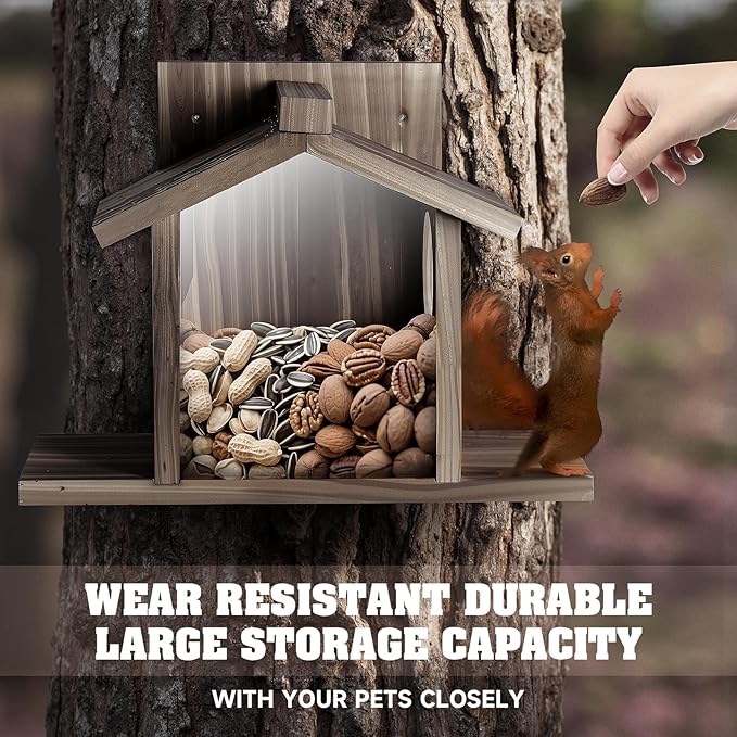Gnodary Squirrel Feeders for Outside, Durable Squirrel House for Outdoor - Chipmunk Feeder, Squirrel Food for Backyard Squirrels Hold Corn, Corn Cob, Peanuts (Walnut Brown)