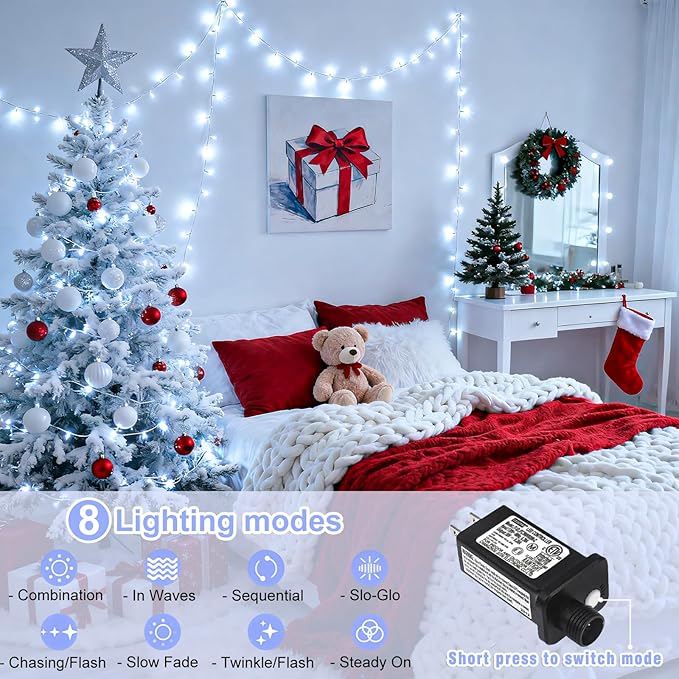 165FT 500 LED Christmas Lights, Plug in Christmas String Lights Indoor with Waterproof, 8 Modes Twinkle Fairy Lights for Bedroom Wedding Tree Holiday Decorations, White