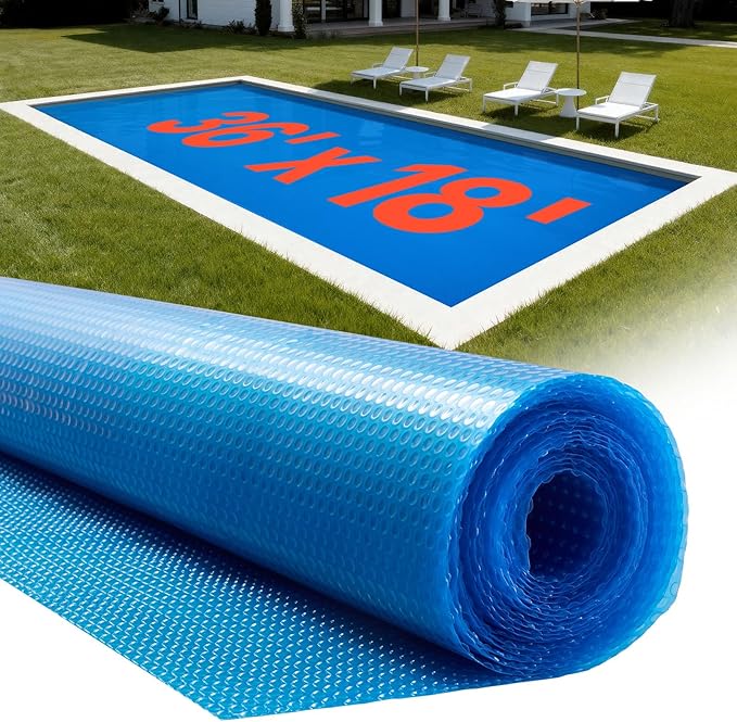 VEVOR Solar Pool Cover, 36 x 18 ft Rectangle Pool Bubble Cover, 8 Mil Pools Solar Blanket with Bubble & PE Material, Daytime Heat Absorption, Nighttime Heat Retention, Heat Retaining Solars Covers