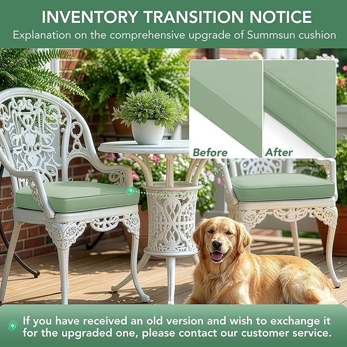 Outdoor Chair Cushions Set of 4: Waterproof & Fade Resistant Patio Furniture Cushions - 17 x 16 x 2 Inch Non Slip Round Corner Seat Cushion Pads with Removable Cover for Garden Yard Lawn, Sage Green