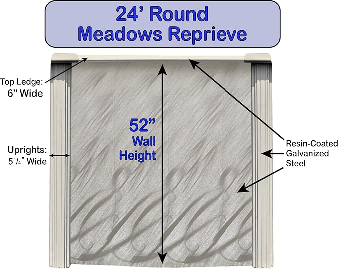 Lake Effect Pools 'Meadows Reprieve' 24' Round Above Ground Swimming Pool | 52" Inch Height | Resin Protected Steel Sided Walls | Includes a Solid Blue Overlap Pool Liner and Widemouth Skimmer