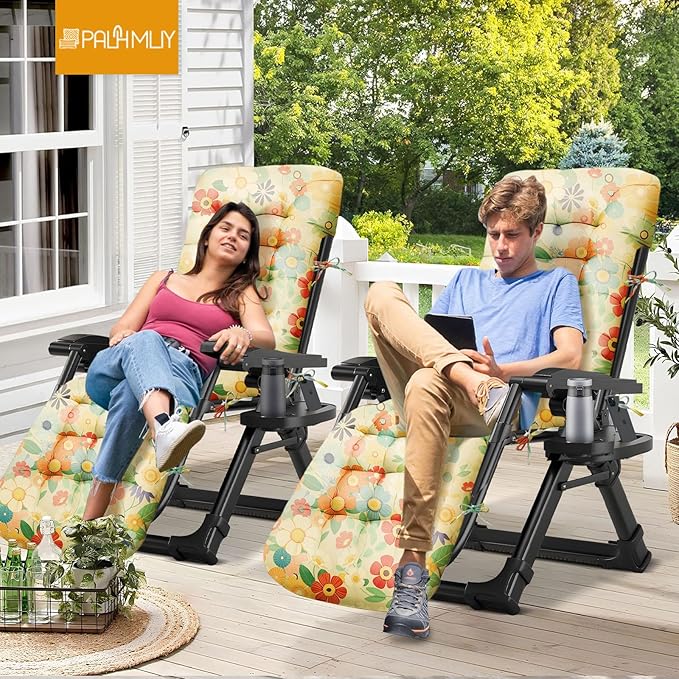 Outdoor Chaise Lounge Chair Cushion Waterproof 66 x 21 x 4 Inches Cotton Lounge Chair Cushions with Ties, Soft Thickened Lounge Chair Cushions for Indoor Outdoor Furniture (Daisy)
