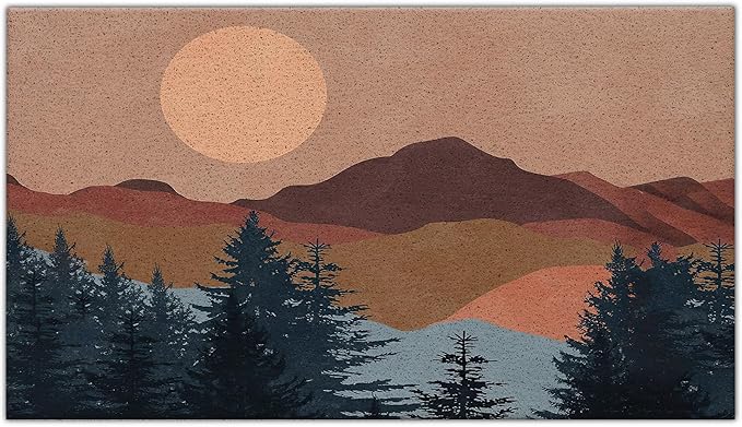 Nogrit Abstract Boho Sun Sunset Mountain Woodland Nature Landscape Waterproof Door Mat Outdoor Entrance 17x30 Inch Non-Slip Doormat for Bohemian Home Front Door Porch Outdoor Indoor Decorations